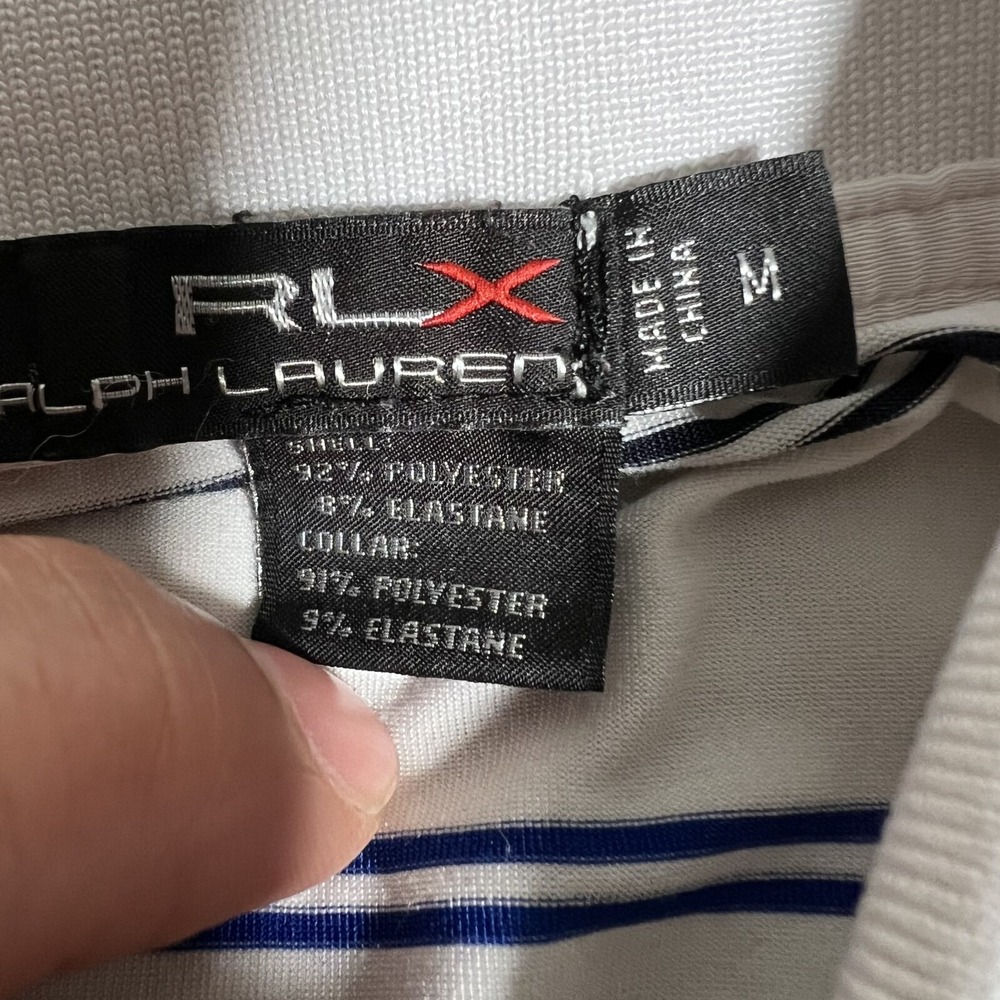 RLX Ralph Lauren‎ Shirt Mens Medium White Striped Sherwood CC Golf Polo Stretch - Picture 11 of 12